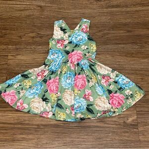 Love & Sprinkles Sleeveless Floral Twirl Dress Green Pink Blue Cream Size 2T
